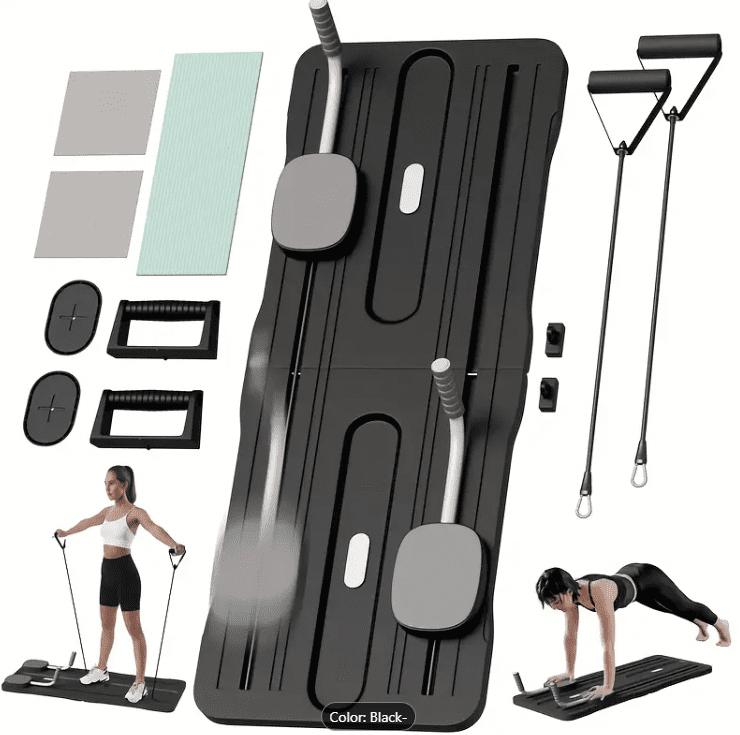 4-IN-1 Pilates Machine with Multi-Level Resistance, Foldable Pilates Board- Home Gym Equipment for Core Strength, Stretching, Balance Training , Push up Board