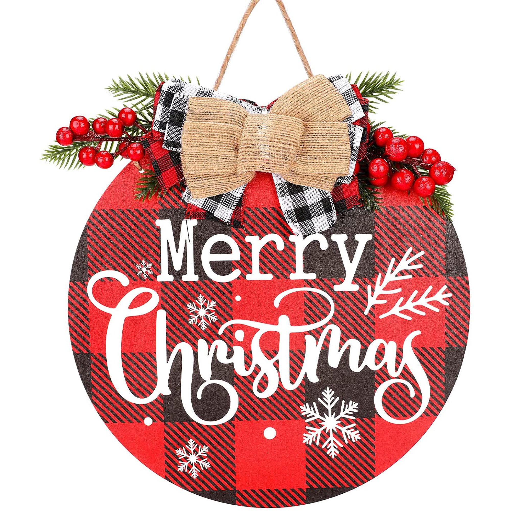 Pigort Christmas Joy Sign Wreath For Door - Holiday Wooden Wall Decor Indoor Outdoor, Farmhouse Style