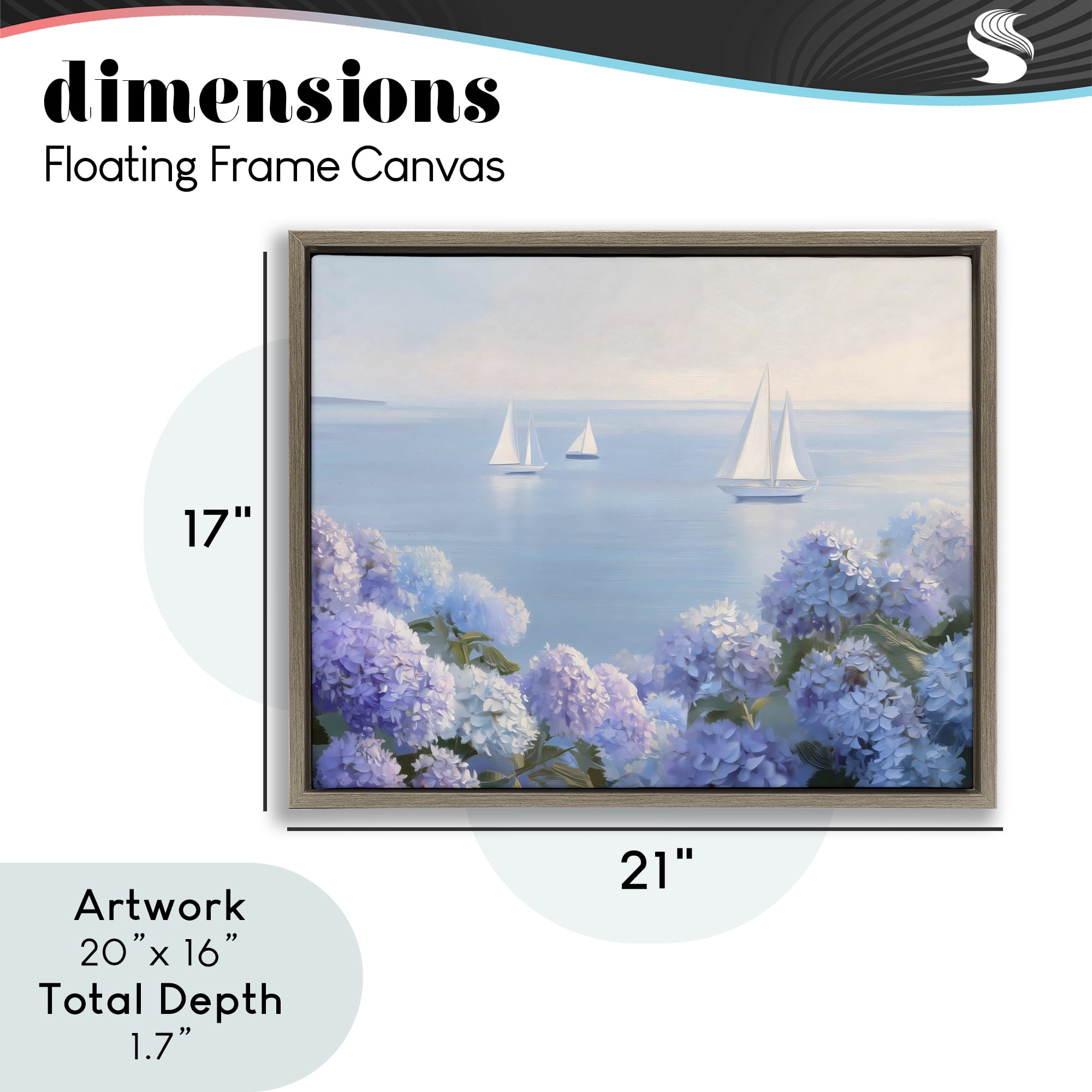 Stupell Industries Sailboats & Hydrangeas at Sea Brown Framed Floater Canvas Wall Art, design by LSR Design Studio