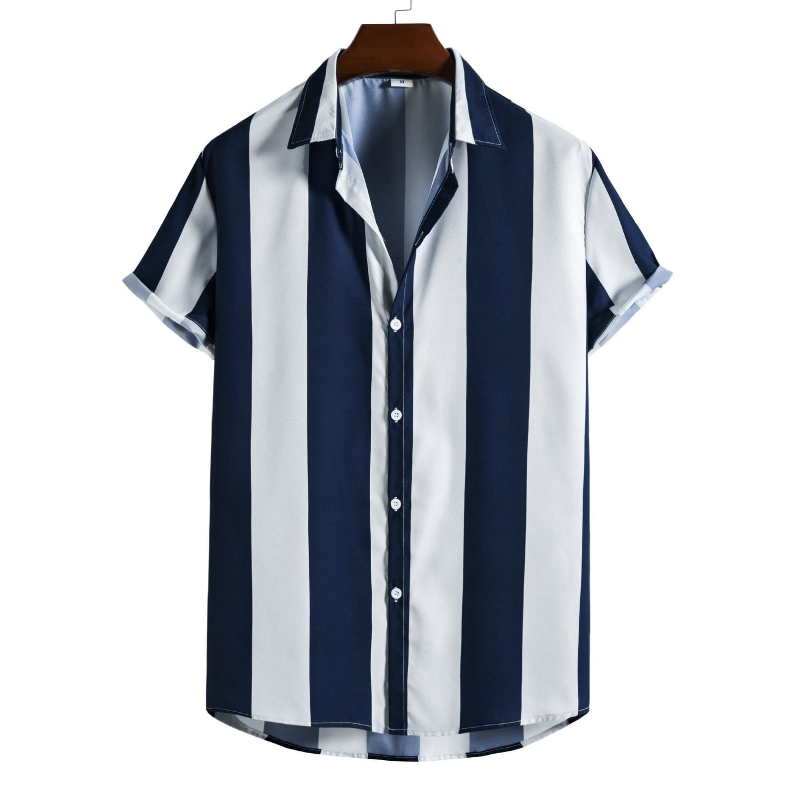blue tshirts men summer button down striped printed casual short