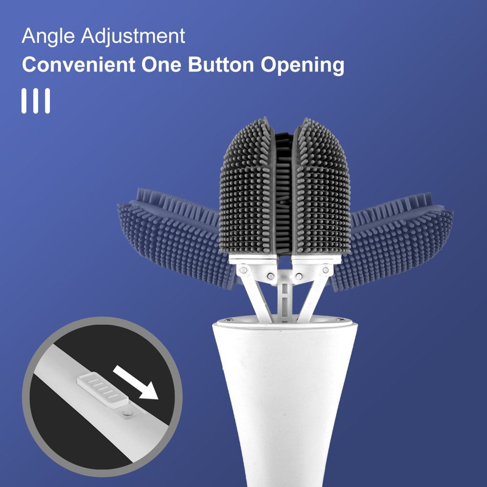 POINTERTECK Silicone Toilet Brush with Holder Deep Cleaning Toilet Bowl Brush Set Reusable 90° Double Sided Toilet Brush Portable Hanging Toilet Cleaner Brush Set for Bathroom Toilet Cle