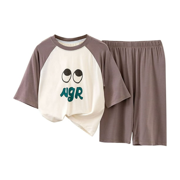 Odeerbi 1-13 Años Niños Niñas Pijama de Verano de Modal Con Manga Corta Conjunto de Pantalones Cortos Raglan Ropa de Dormir Ligera Conjunto de Pijama