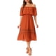 thumbnail image 1 of INSPIRE CHIC Vestido de Mujer con Mangas de Volante, Off The Shoulder, con Volantes y Inserción de Encaje, Maxi Vestidos XS Naranja Quemado, 1 of 6