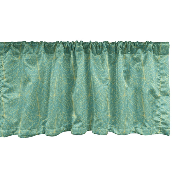 Ambesonne Leaf Window Valance, Tropical Monstera and Spots, 54" X 18", Dark Seafoam and Yellow