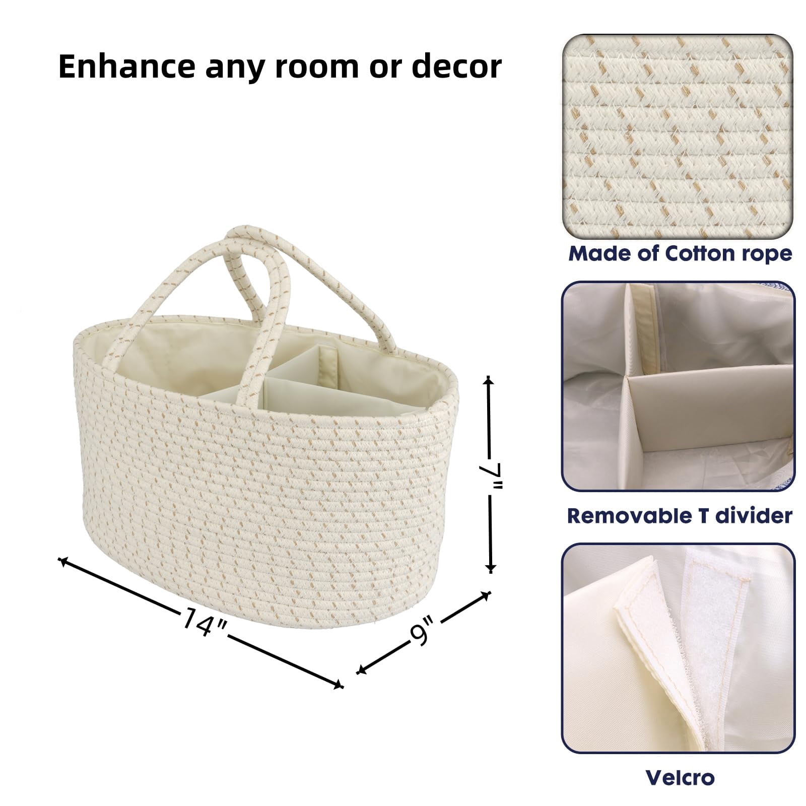 JUNBOLE Diaper Caddy Organizer Cotton Rope Baby Basket Nursery Storage and Portable Tote Bag for Car Ideal Baby Shower Gifts and Registry Must-Have for Newborn Essentials light green