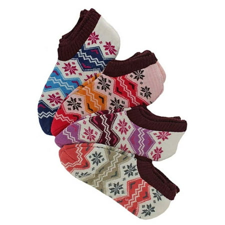 Winter Snowflake Knit Womens Non Slip Slipper Socks 4 Pack