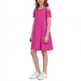 thumbnail image 2 of FSYBOA Girls Summer Dresses, Casual Crew Neck Cold Shoulder Short Sleeve Kids Dresses with Pockets Hot Pink Size 14-15 T, 2 of 6