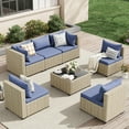 thumbnail image 3 of UDPATIO 7 Pieces Outdoor Patio Furniture Set with 44" Fire Pit Table, Outdoor Wicker Patio Conversation Set with Cushions for Backyard, Porch, Garden(Haze Blue), 3 of 7