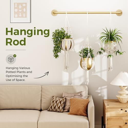 Hanging Planters for Indoor Plants Plant Hanger Indoor Hanging Plant Rod 36.2in Window Plant Shelves Metal Rod Pot/Chains Not Included (Gold)