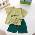 thumbnail image 2 of HCNTES Baby Girl Boy Toddler Kid Summer Spring Outfits Sets Short Sleeve T-shirt Elastic Waist Shorts 2 Piece Short Set Summer Pjs For 2t 3t 4t 5t 6t 7t Kids(Y01-Green,3-6 Months), 2 of 4