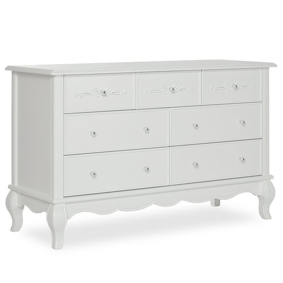 Evolur Aurora 7 Drawer Double Dresser in Frost, Spacious Drawers