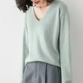 thumbnail image 1 of Knit Sweaters for Women Solid Color V Neck Sweaters Loose Fit Korean Style Versatile Layering Fall Winter Long Sleeve Pullovers Top Mint Green M, 1 of 5