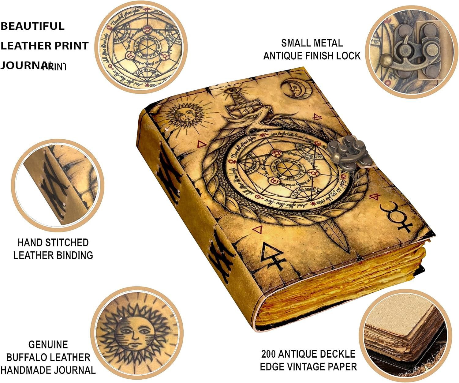 Blank Spell Book of Shadows Journal Witchcraft Supplies Witch Spell for Men & Women 200 Pages with Lock Clasp Vintage Handmade Deckle Edge Paper, Leather Sketchbook, Drawing Journal, Leather Journal,