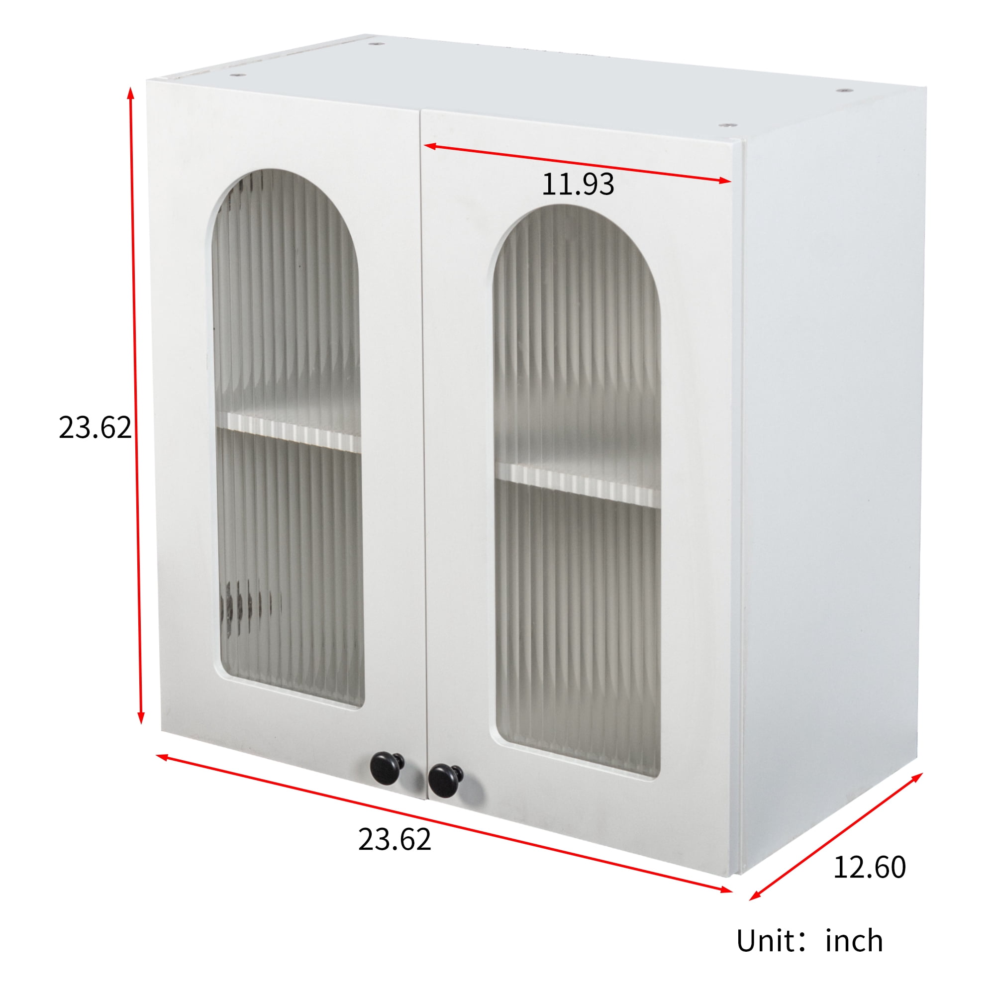 Wall Mounted Cabinet Arched Glass Door Floating Storage Cabinet for Kitchen Bathroom, White