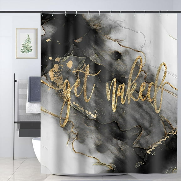 Get Naked Marble Shower Curtain Black and Gold Marble Texture Shower Curtains Polyester 72x72in