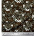 thumbnail image 1 of Soimoi Brown Cotton Poplin Fabric Anemone & Leaves Print Fabric by Yard 58 Inch Wide, 1 of 3