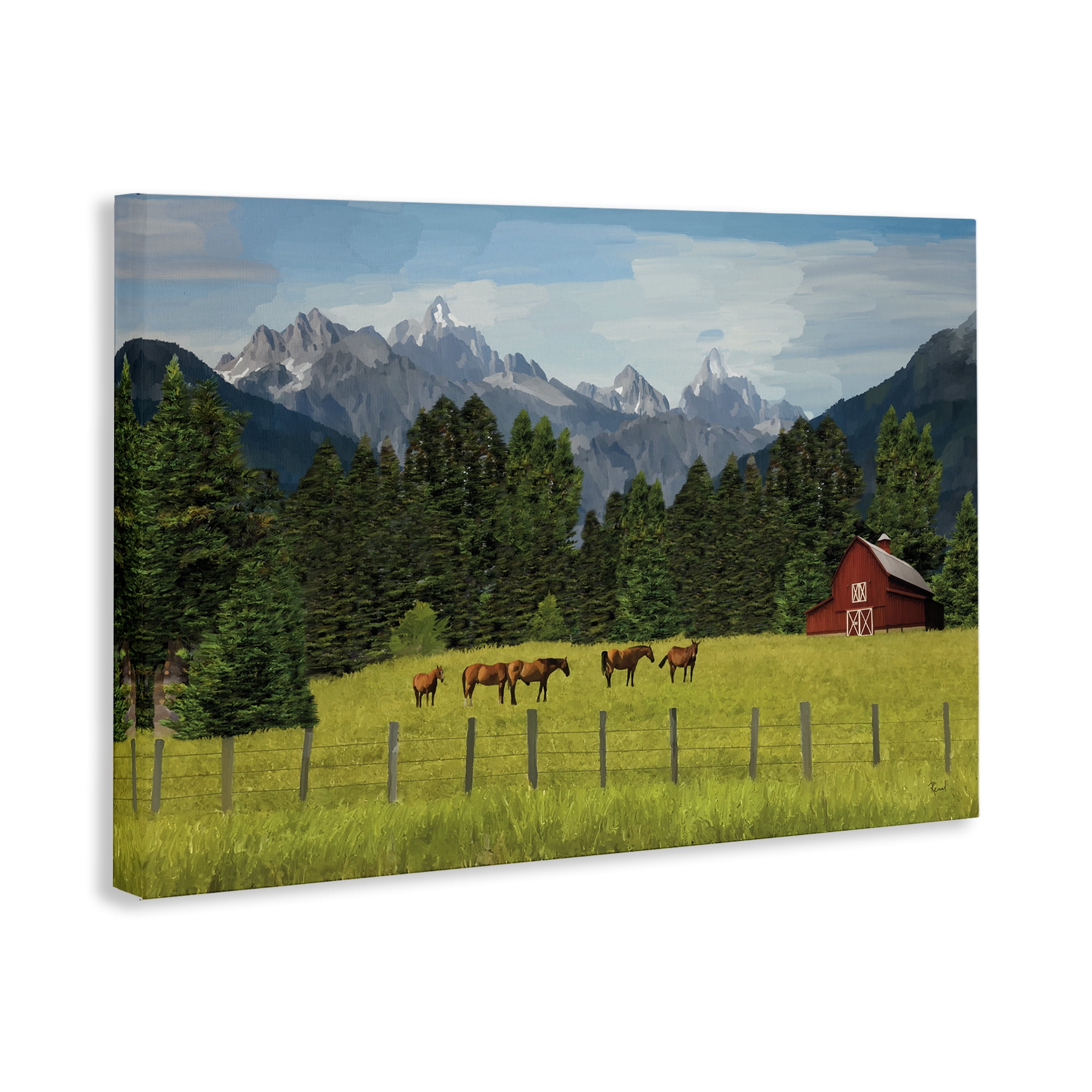 Stupell Industries Lush Green Pasture Grazing Landscape & Nature Painting Wrapped Canvas Art Print Wall Art, 45 x 30