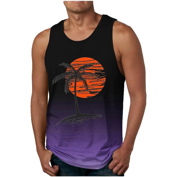 Penkiiy Hombres sin mangas Tank Tops Entrenamiento Gimnasio Camisetas Muscle Palm Tree Vintage Hawaiian Summer Beach Camisetas