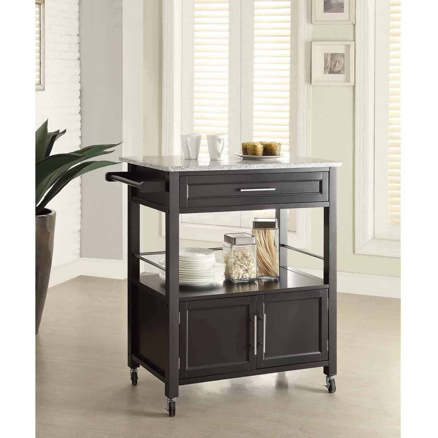 Linon Cameron Kitchen Cart With Granite Top 36 Inches Tall Multiple Colors Walmart Com Walmart Com