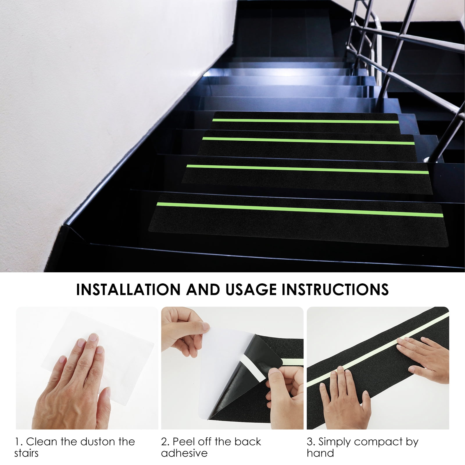 Lzvxtym Anti Slip Grip Tape,5/10 Pcs Non-slip Traction Tapes,Glow in The Dark Anti Slip Tape for Indoor or Outdoor Stair Tread Step, 5.9" x 30"