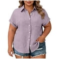 thumbnail image 2 of Plus Size Women's Short Sleeve Button Down Shirt with Notch Collar and Patch Pockets, 2 of 7