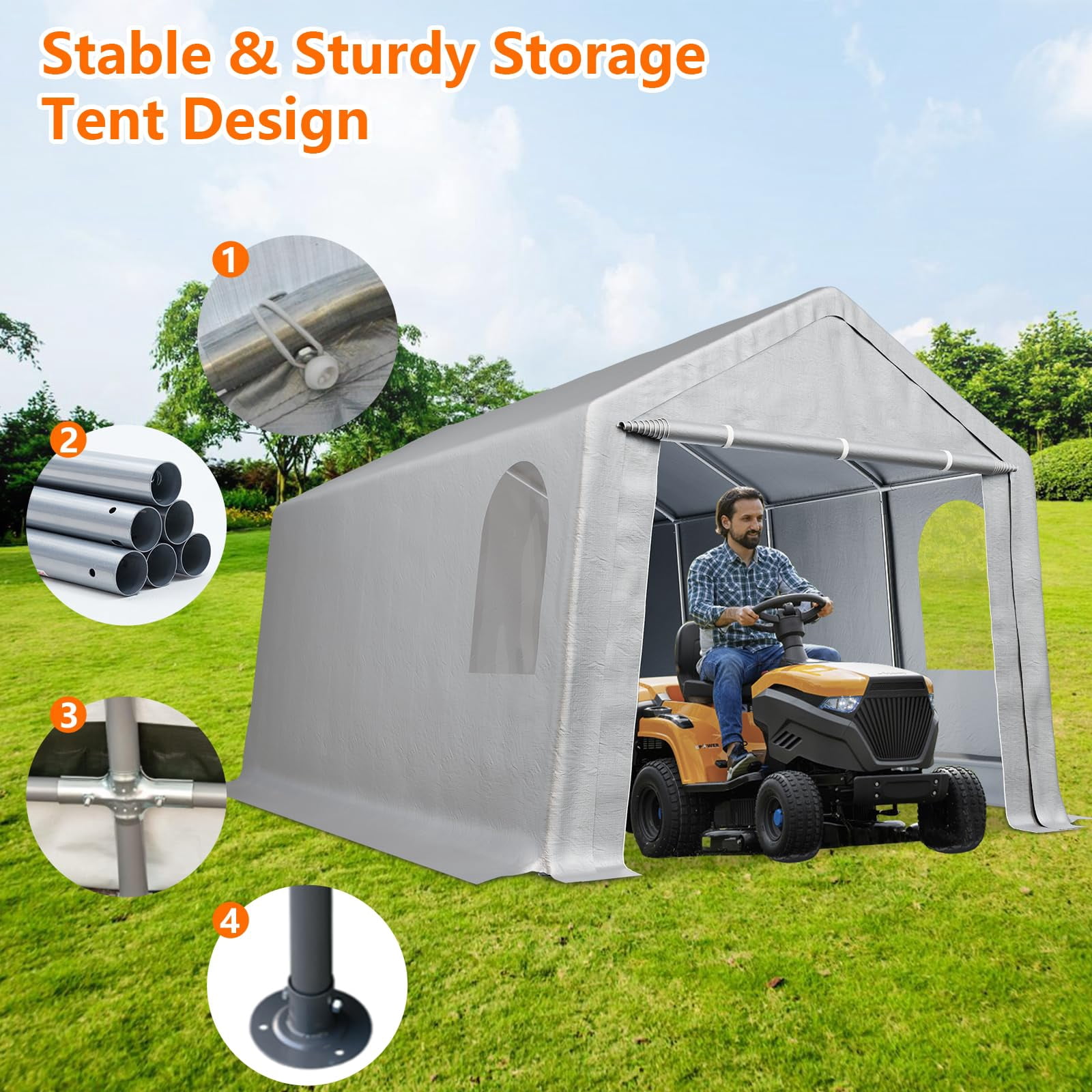Carport Canopy, 13x20 ft Heavy Duty Carport Waterproof, Portable Garage with Removable Sidewalls & Doors Car Canopy with All-Season Tarp for Motorcycle, Bike, Garden Tools, Grey