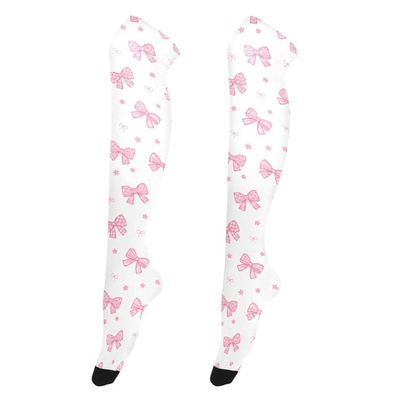 Pink Bow High Thigh Socks Over Knee Thin Tights Long Stocking for Women Leg Warmer