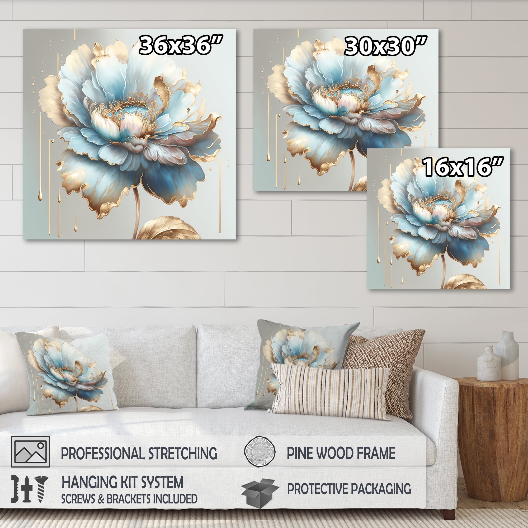 Designart Chic Blue Blooming Flower I Canvas Wall Art