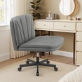 thumbnail image 4 of COOLHUT 26" W Criss Cross Chair with Wheels, Cross Legged Office Chair, Armless Adjustable Vanity Desk Chair, Wide Seat and 2-Layer Cushions, PU Leather, Gray, 4 of 8
