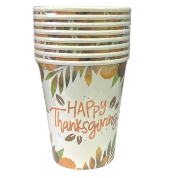 Happy Thanksgiving” Fall-Themed 9Oz Disposable Paper Cups -8 Pack