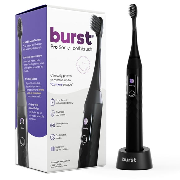 Burst Pro Sonic Advanced cepillo de dientes eléctrico para adultos (negro) | Cerdas suaves | 33.000 vibraciones | Batería de larga duración y múltiples modos de cepillado