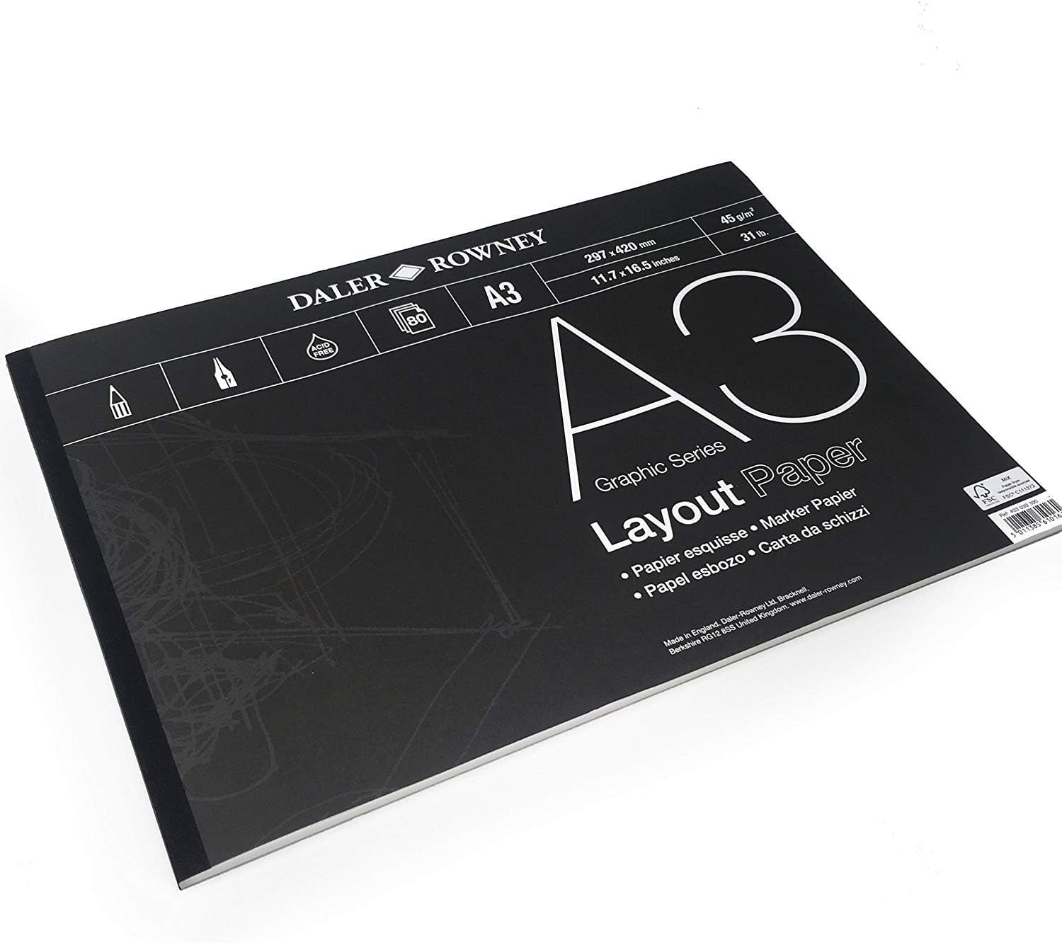 Daler Rowney Layout Paper Pad - Graphic Series - 45gsm - 80 Pages - A3 Landscape