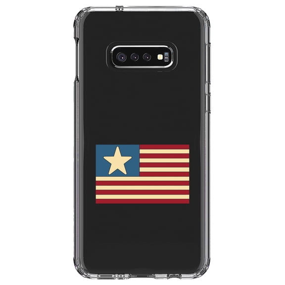 DistinctInk Clear Shockproof Hybrid Case for Samsung Galaxy S10e (5.8" Screen) - TPU Bumper Acrylic Back Tempered Glass Screen Protector - USA Single Star Flag Red White & Blue