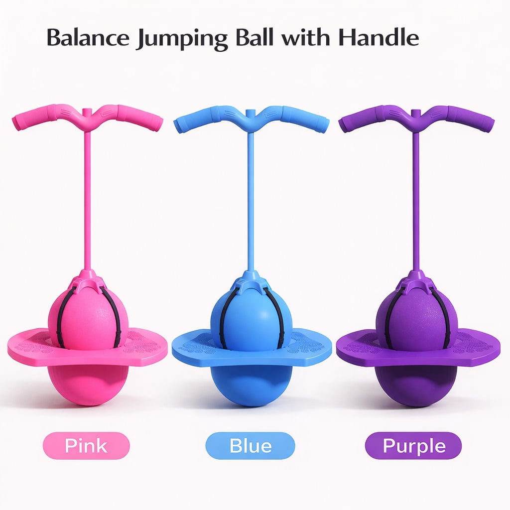 Balance Jumping Ball with Handle – 11.4 in High-Density Durable Ball, 15 in Non-Slip Pedal, 644 lbs Weight Capacity, Full-Body Fitness, Balance & Coordination, Home & Gym Workout.