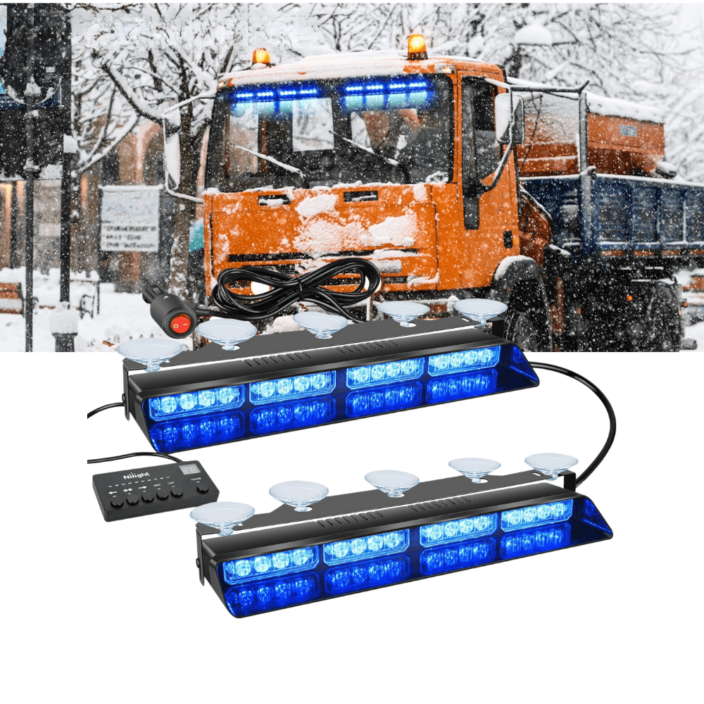 Nilight 32Led Blue Strobe Lights with Controller Suction Cups Warning Hazard Interior Front/Rear Windshield Deck Split Light Bar for Trucks