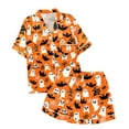 thumbnail image 6 of Yuncity Halloween Pajama Women Sets Stylish Button Down Short Sleeve Lapel Shirt Pj Short Design With Decorative Pattern Fall Winter Soft Pajamas Sleepwear Orange S, 6 of 7