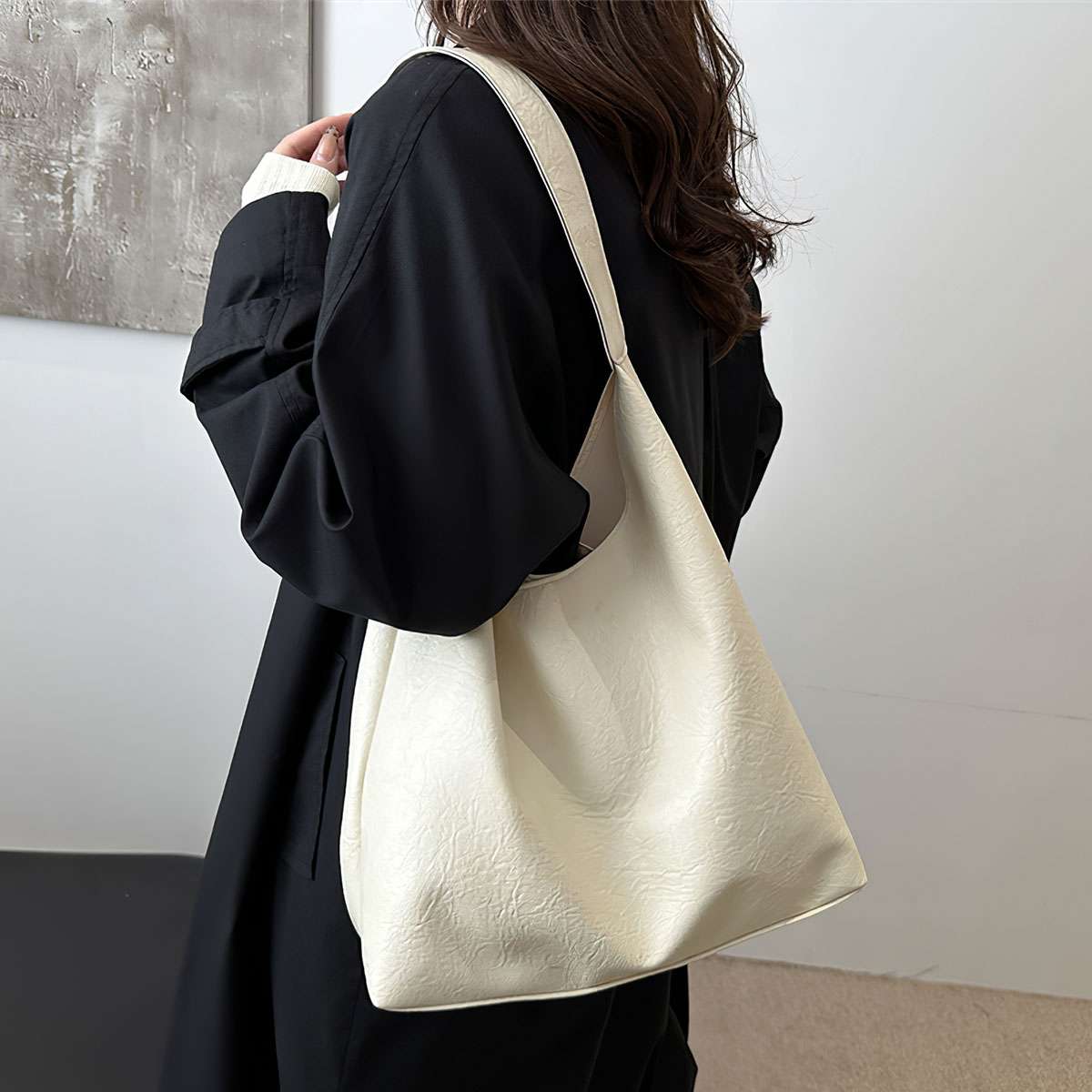 Spencer Retro PU Bags for Women Tote Bag with Purse Slouchy Bag Hobo Handbag Crescent Satchels Shoulder Bag, 2pcs Bag Set, Beige