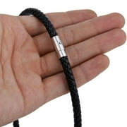 4/6/8MM Mens Black Braided Cord Rope Leather Necklace Choker w/ Magnetic Clasp