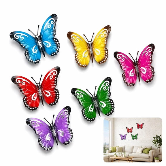 Topboutique Metal Butterfly Wall Decor,6 Pcs Colorful Metal Butterflies Sculpture,Butterfly Garden Decorations,Outdoor Fence Hanging Wall Art Decor for Yard Living Room Bedroom Patio Balcony