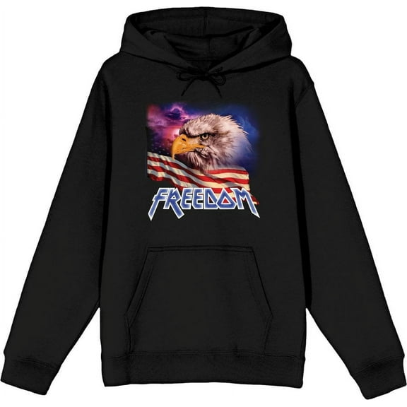 Americana Freedom Eagle Adult Black Long Sleeve Hoodie-Medium