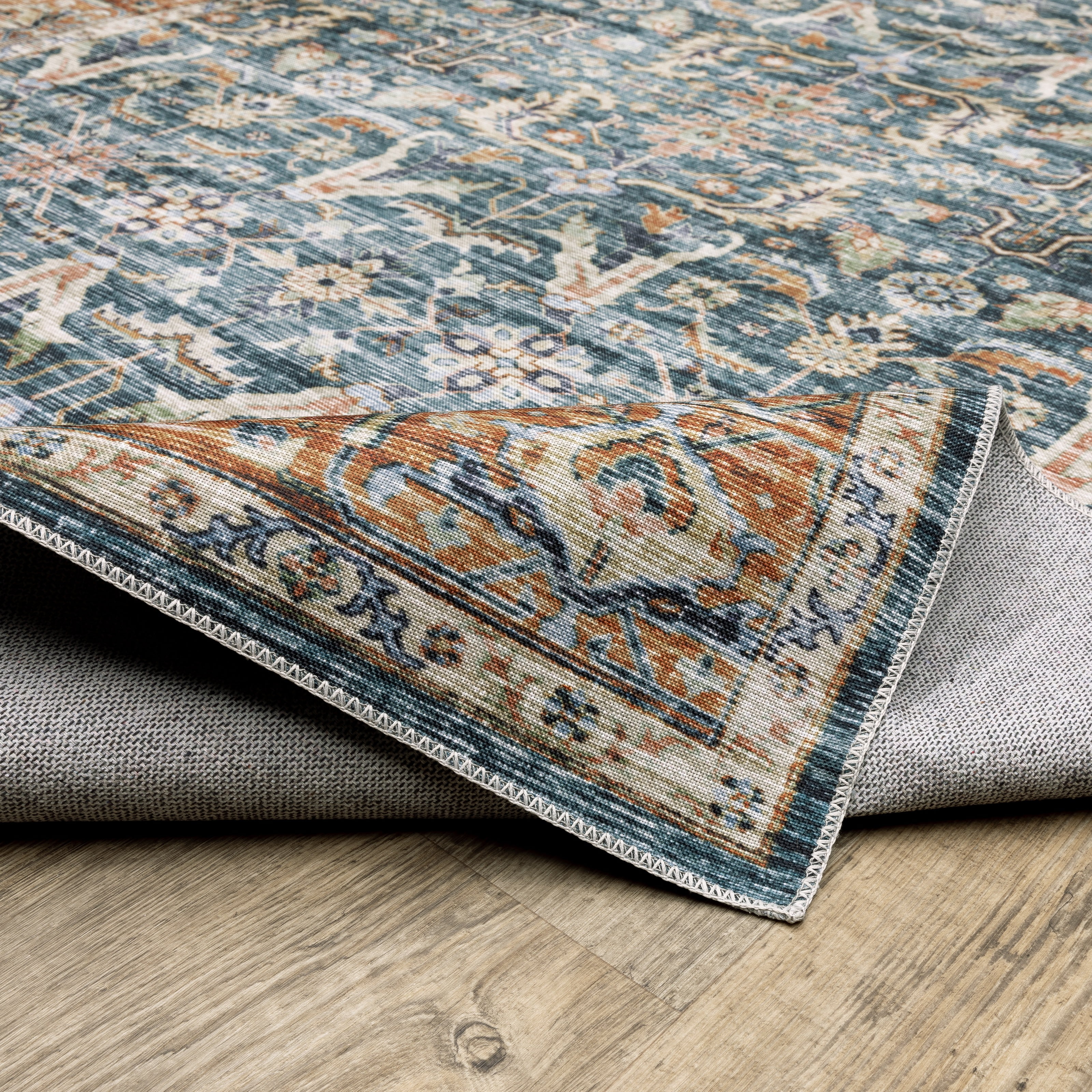 Avalon Home Celeste Washable Bordered Oriental Blue/ Rust Indoor Area Rug