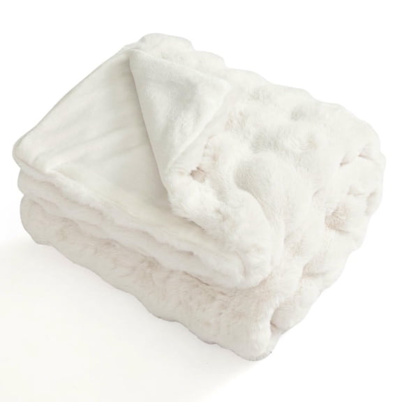 Barara King Cozy Faux Fur Bubble Blanket Super Soft Shaggy Plush Throw with Warm Thick Fabric for Armchair Sofa Living Room Bedroom Home Decoration, Beige