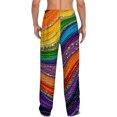 thumbnail image 2 of Men's pajama pants with colorful rainbow wave pattern and sparkling droplet texture design， soft home pajama pants， casual and comfortable loose fit pajama pants， elastic waistband, 2 of 10