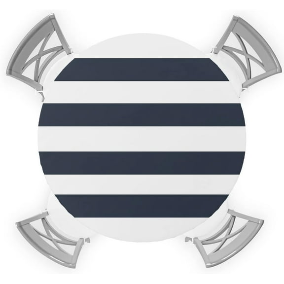 Round Tablecloth,Nautical Stripe Navy Blue and White Stripe Elastic Edge Round Waterproof Fitted Table Cloth for Indoor Outdoor Dinning Fit Round Table up to 36" - 44"