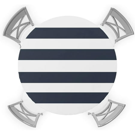 

Round Tablecloth Nautical Stripe Navy Blue and White Stripe Elastic Edge Round Waterproof Fitted Table Cloth for Indoor Outdoor Dinning Fit Round Table up to 45 - 52