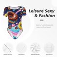 thumbnail image 6 of Daiia Space Colorful Donut print Women's Crew Neck Short Sleeve Bodysuit Fashion Tops Fit Casual Basic Extender Bodysuit-Small, 6 of 9