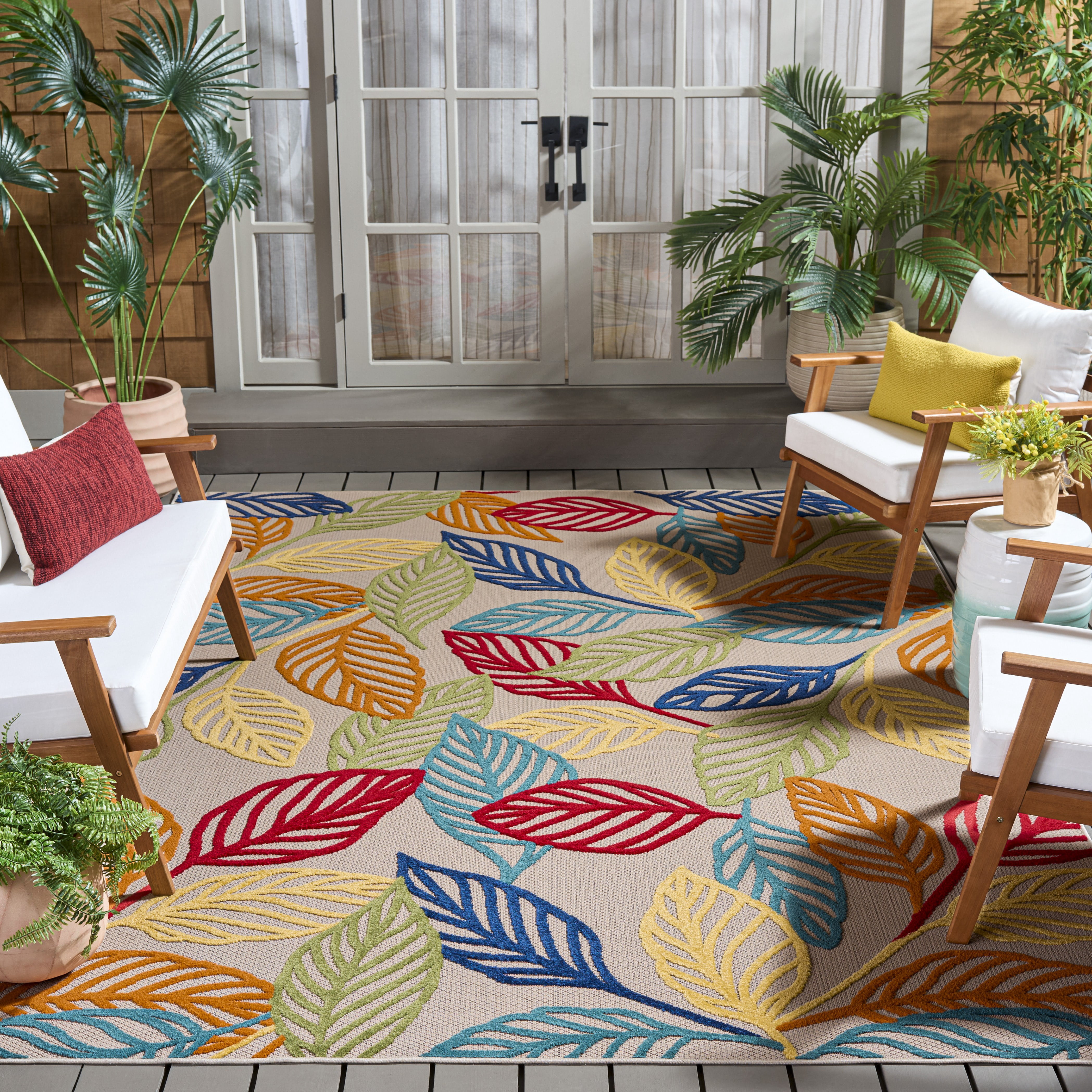 SAFAVIEH Cabana Lindsay Botanical Indoor/Outdoor Area Rug, Ivory/Green, 8' x 10'