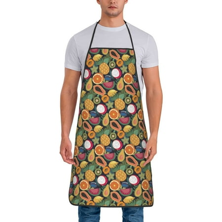 

Xecao Tropical Fruits Print Funny BBQ Chef Aprons for Men Women Adjustable Kitchen Cooking Aprons with Pocket Waterproof Oil Proof No Pilling Fading