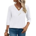 thumbnail image 6 of V-Neck Blouses for Women Dressy Casual 3/4 Length Sleeve Womens Work Tops Button Down Shirts Solid Color Basic Tunic Tee Shirts Loose Pullover, 6 of 8