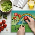 thumbnail image 3 of Cartoon Cutting Board, Design Park Bench Hills Apartments Rainbow Beams Flowers Art Print, Decorative Tempered Glass Cutting and Serving Board, Large Size, Multicolor, by Ambesonne, 3 of 5